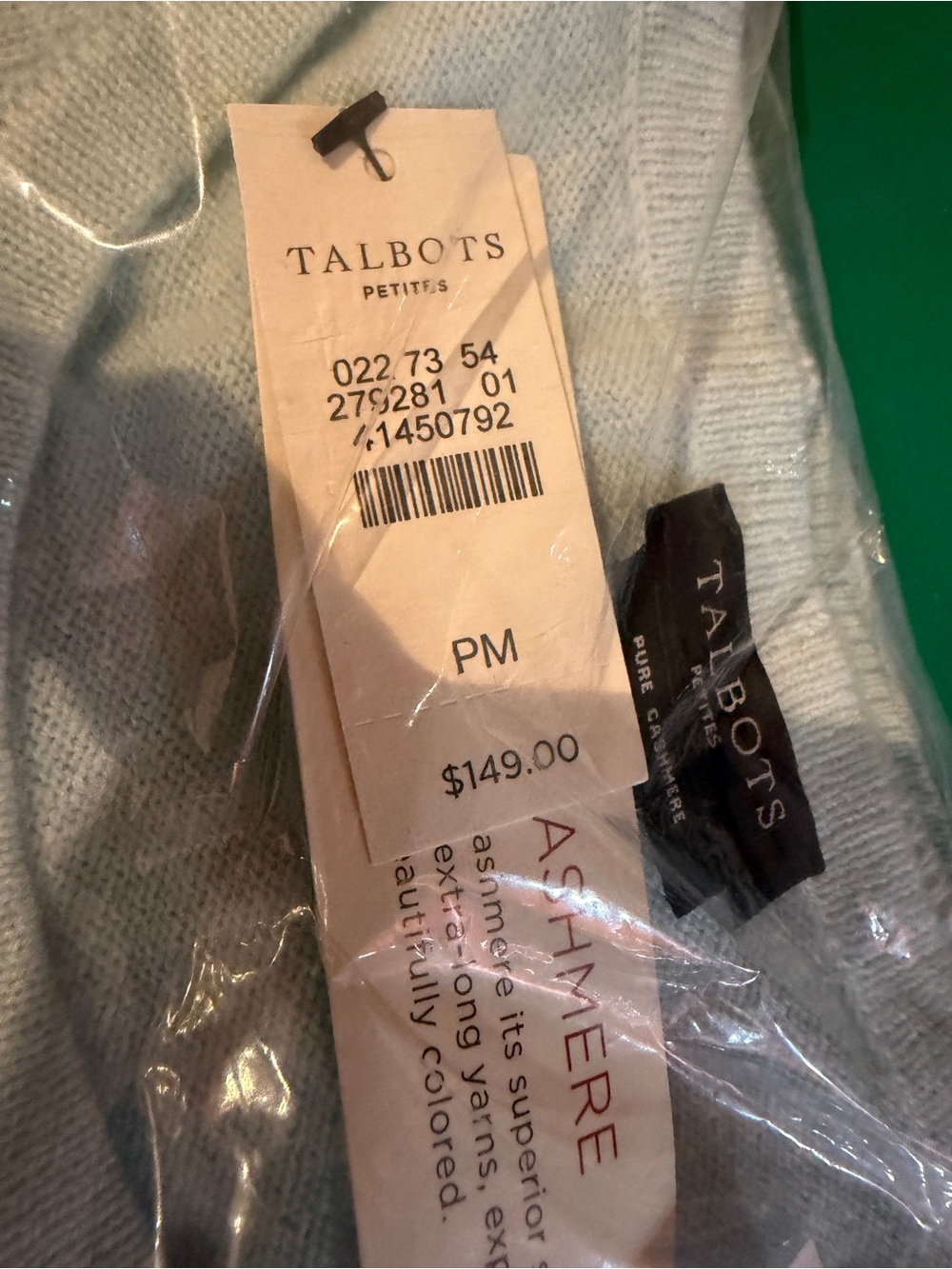 NWT Talbots 100% Cashmere Sweater SeaFrost Blue PM Petite Medium - Picture 3 of 5